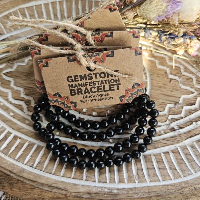 Bracelet de manifestation de pierres précieuses - Agate noire - Protection