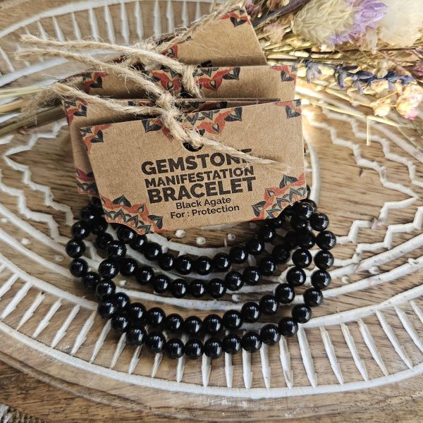 Bracelet de manifestation de pierres précieuses - Agate noire - Protection