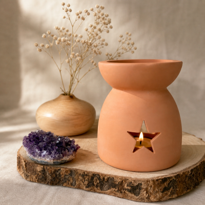 Brûle-parfum en céramique terracotta – Étoile